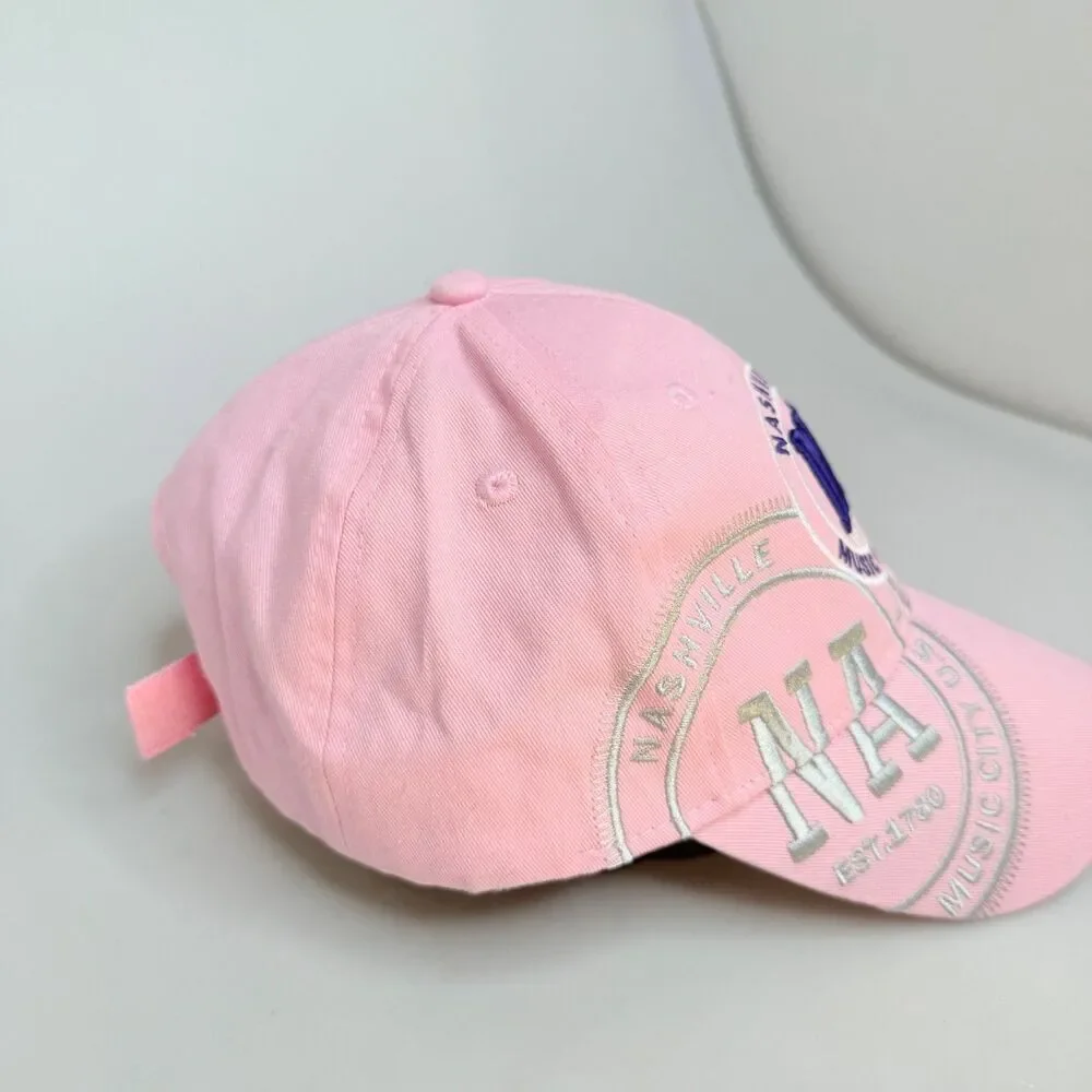 Nashville Music City USA Pink Hat Cap Adjustable Hook & Loop Strap OSFA